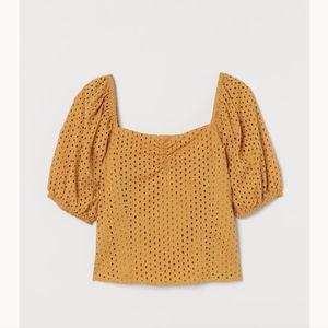 Eyelet puff sleeved top and skirt set